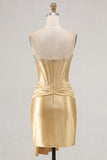 Gold Sweetheart Tight Corset Homecoming Dress with Beading