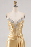 Gold Sweetheart Tight Corset Homecoming Dress with Beading