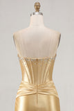Gold Sweetheart Tight Corset Homecoming Dress with Beading