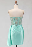 Sweetheart Mint Green Ruched Corset Lace Up Back Beaded Homecoming Dress with Sash