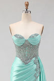 Sweetheart Mint Green Ruched Corset Lace Up Back Beaded Homecoming Dress with Sash