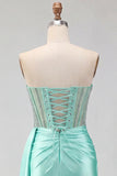 Sweetheart Mint Green Ruched Corset Lace Up Back Beaded Homecoming Dress with Sash