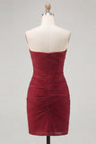 Burgundy Sweetheart Tight Ruched Cut Out Homecoming Dress with Beading