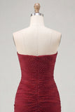 Burgundy Sweetheart Tight Ruched Cut Out Homecoming Dress with Beading