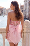 Yellow Strapless Bodycon Floral Sequins Homecoming Dress with Bow