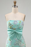Mint Green Bodycon Strapless Floral Beaded Mini Homecoming Dress with Big Bow