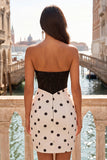 Black and White Sweetheart Bodycon Corset Key Hole Homecoming Dress with Bow