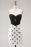 Black and White Sweetheart Bodycon Corset Key Hole Homecoming Dress with Bow