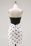 Black and White Sweetheart Bodycon Corset Key Hole Homecoming Dress with Bow