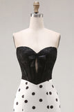 Black and White Sweetheart Bodycon Corset Key Hole Homecoming Dress with Bow