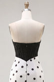 Black and White Sweetheart Bodycon Corset Key Hole Homecoming Dress with Bow
