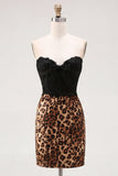 Black and Leopard Bodycon Sweetheart Short Homecoming Dress