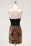 Black and Leopard Bodycon Sweetheart Short Homecoming Dress