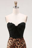 Black and Leopard Bodycon Sweetheart Short Homecoming Dress