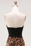 Black and Leopard Bodycon Sweetheart Short Homecoming Dress