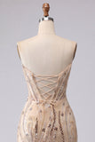 Strapless Champagne Bodycon Sequins Homecoming Dress with Lace Up Back
