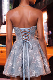 A-Line Pink Sweetheart Pearl Floral Short Homecoming Dress with Lace Up Back