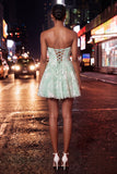 A-Line Pink Sweetheart Pearl Floral Short Homecoming Dress with Lace Up Back