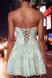 A-Line Pink Sweetheart Pearl Floral Short Homecoming Dress with Lace Up Back