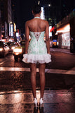 Pink Halter Neck Pearl Bodycon Ruffled Floral Homecoming Dress with Lace Up Back