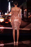 Coffee Bodycon Sheer Corset Ruched Sequins Bowed Straps Short Homecoming Dress