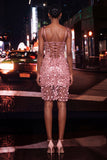 Coffee Bodycon Sheer Corset Ruched Sequins Bowed Straps Short Homecoming Dress