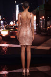 Sparkly Coffee Sheer Corset Bodycon Sequins Lace Up Back Bowed Straps Homecoming Dress with Slit