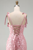 Pink Satin Rose Bust Corset Sequin Short Homecoming Dress