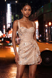 Blush Bodycon Halter Neck Corset Lace Up Back Ruched Homecoming Dress with Sash