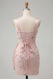 Blush Bodycon Halter Neck Corset Lace Up Back Ruched Homecoming Dress with Sash