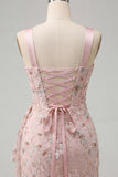 Blush Bodycon Halter Neck Corset Lace Up Back Ruched Homecoming Dress with Sash