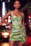 Bodycon Corset Lace Up Back Green Homecoming Dress with Side Streamer