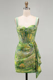 Bodycon Corset Lace Up Back Green Homecoming Dress with Side Streamer