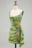 Bodycon Corset Lace Up Back Green Homecoming Dress with Side Streamer