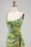 Bodycon Corset Lace Up Back Green Homecoming Dress with Side Streamer