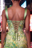 Bodycon Corset Lace Up Back Green Homecoming Dress with Side Streamer
