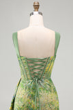 Bodycon Corset Lace Up Back Green Homecoming Dress with Side Streamer