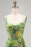 Bodycon Corset Lace Up Back Green Homecoming Dress with Side Streamer