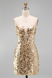 Sparkly Champagne Bodycon Corset Lace Up Back Sequins Homecoming Dress