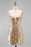 Sparkly Champagne Bodycon Corset Lace Up Back Sequins Homecoming Dress