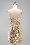 Sparkly Champagne Bodycon Corset Lace Up Back Sequins Homecoming Dress