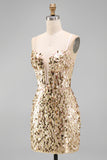 Sparkly Champagne Bodycon Corset Lace Up Back Sequins Homecoming Dress