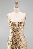 Sparkly Champagne Bodycon Corset Lace Up Back Sequins Homecoming Dress