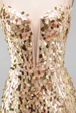 Sparkly Champagne Bodycon Corset Lace Up Back Sequins Homecoming Dress