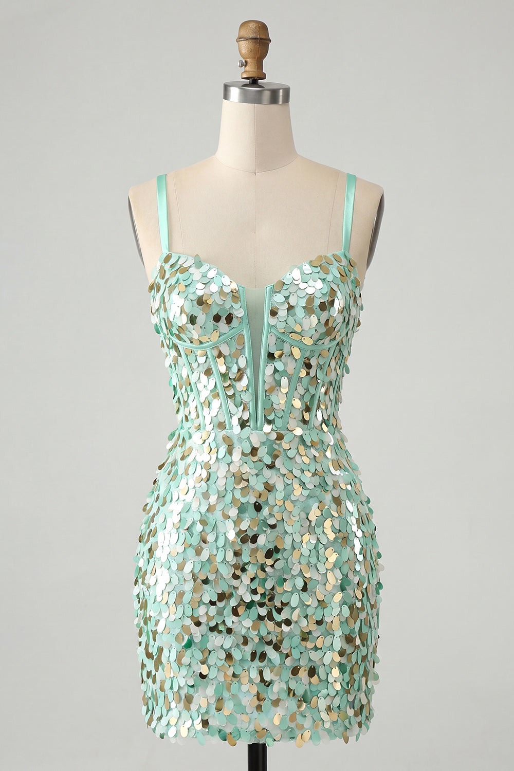 mint green lace cocktail dress White Lace SPAGHETTI STRAPS High Split Mint green Evening Dress, Mint green / US2