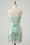 Sparkly Mint Green Bodycon Corset Lace Up Back Sequins Short Homecoming Dress