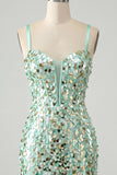 Sparkly Mint Green Bodycon Corset Lace Up Back Sequins Short Homecoming Dress