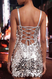 Sparkly Mint Green Bodycon Corset Lace Up Back Sequins Short Homecoming Dress