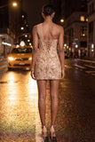 Green Bodycon Corset One Shoulder Lace Up Back Sequins Homecoming Dress with Sash