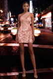 Green Bodycon Corset One Shoulder Lace Up Back Sequins Homecoming Dress with Sash